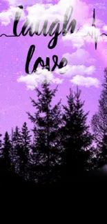 Purple sky with trees and 'Live Laugh Love' quote.