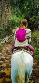 Horseback ride through lush forest trail.