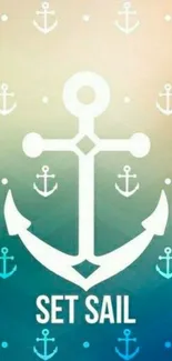 Nautical anchor wallpaper with blue gradient and 'Set Sail' text.