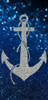 Silver anchor on blue glitter background phone wallpaper.