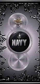 Elegant Navy emblem set on a black background mobile wallpaper.