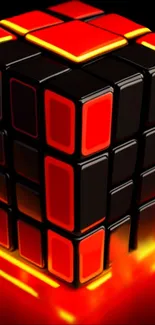 Neon abstract cube with red and black design.