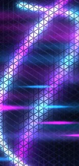 Abstract neon curve wallpaper with a purple and blue glow.