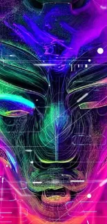 Neon abstract face wallpaper with vibrant colors and glowing design.