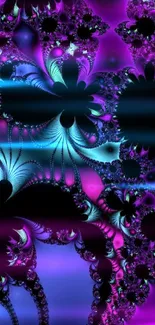 Neon abstract floral wallpaper in purple and blue hues.