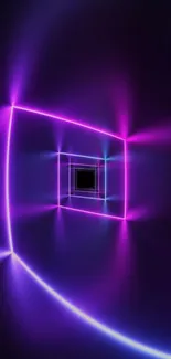 Neon geometric tunnel with vibrant purple hues.