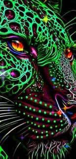 Neon abstract leopard with glowing patterns.