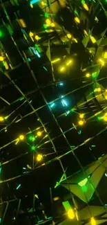 Neon abstract light pattern in vibrant colors on wallpaper.