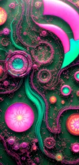 Neon abstract wallpaper with vibrant colors and surreal patterns for mobile screens.