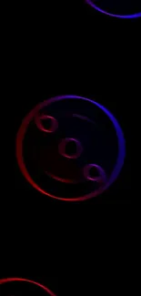 Neon abstract circles on black wallpaper with vibrant glow.