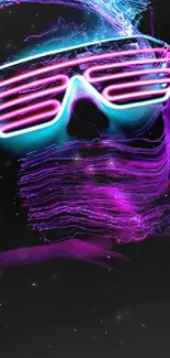 Neon abstract wallpaper with purple and blue glow on black background.