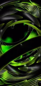 Neon green and black abstract swirl wallpaper.