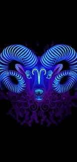 Neon abstract ram with vibrant colors on a black background.