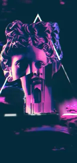 Futuristic neon wallpaper featuring a classical bust with vibrant colors.