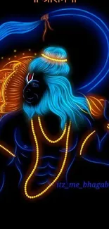 Neon abstract art depicting Lord Shiva with glowing blue and orange colors.