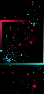 Neon abstract splash mobile wallpaper with pink and teal on black background.