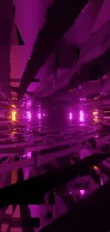 Abstract neon tunnel with purple glow backdrop.