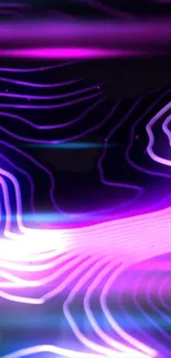 Neon abstract wave design in purple and blue hues for mobile.