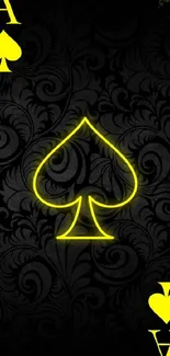 Neon Ace of Spades wallpaper with dark floral background.