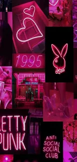 Neon collage wallpaper with pink and urban aesthetic elements.