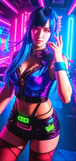 Vibrant neon lights in a cyberpunk urban setting.