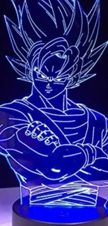 Neon anime character glowing in vibrant blue light.