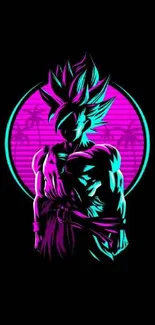 Neon anime character silhouette with vibrant pink and turquoise colors.