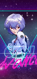 Neon space-themed anime wallpaper with vibrant colors.