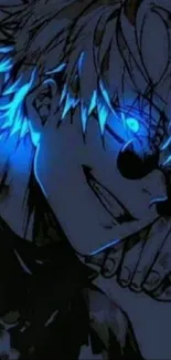 Neon blue anime character with glowing eyes.