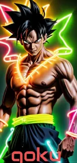 Neon anime warrior with vibrant glow design.