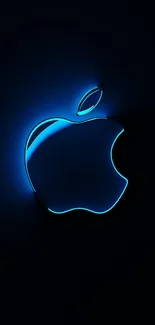 Neon blue Apple logo on a dark background wallpaper.