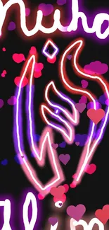 Neon pink and purple design on black background mobile wallpaper.