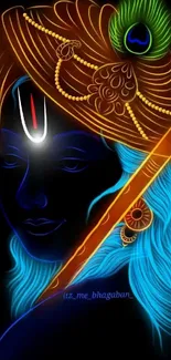 Colorful neon illustration of Hindu deity against a black background.