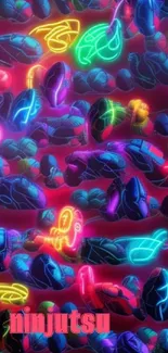 Vibrant neon sneaker wallpaper with glowing colors.