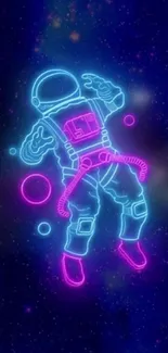 Neon astronaut floating in a vibrant galaxy space background with stars.