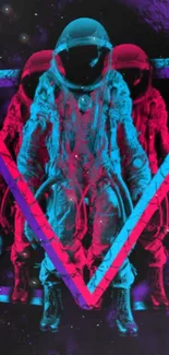 Neon astronaut with space backdrop in captivating digital art.