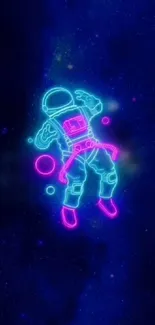 Vibrant neon astronaut floating in deep space with blue and pink hues.