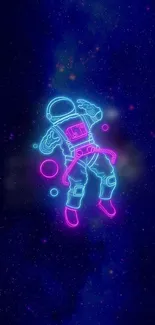 Neon astronaut floating in space with starry background and vibrant colors.