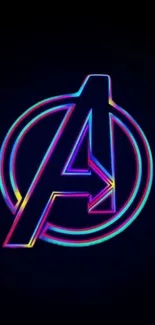 Neon Avengers logo on a black background.