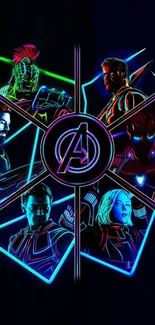 Neon Avengers artwork with vibrant superheroes