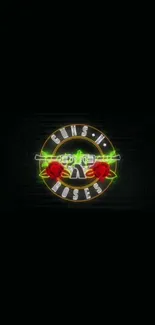 Neon Guns N' Roses logo on black background.