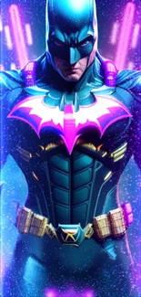 Vibrant neon Batman wallpaper with dark and colorful design.