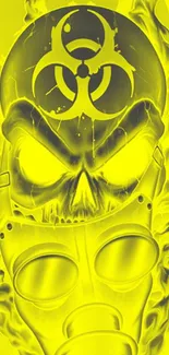 Vibrant neon yellow skull with biohazard symbol artwork