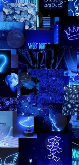 Neon blue aesthetic collage wallpaper with vibrant patterns and glowing elements.