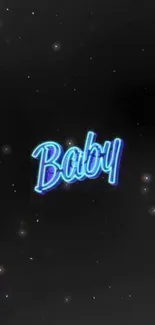 Neon blue 'Baby' text on black background wallpaper.