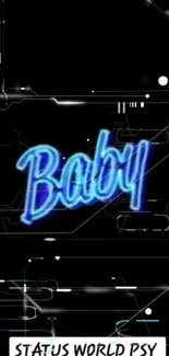 Neon blue 'Baby' text on black circuit background.