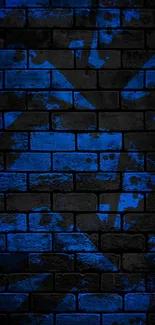 Neon blue and black brick wall wallpaper with graffiti art.