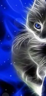 Neon blue cat in a glowing artistic design wallpaper.