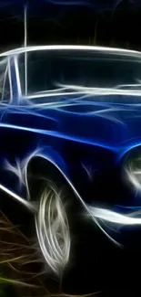 Neon blue classic car digital artwork with sleek design.