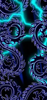 Neon blue dragon design on a dark background, perfect for mobile wallpaper.